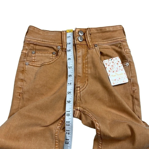 Free People Womens Wild Child Frayed Skinny Jeans Camel Size 24 - Picture 10 of 16
